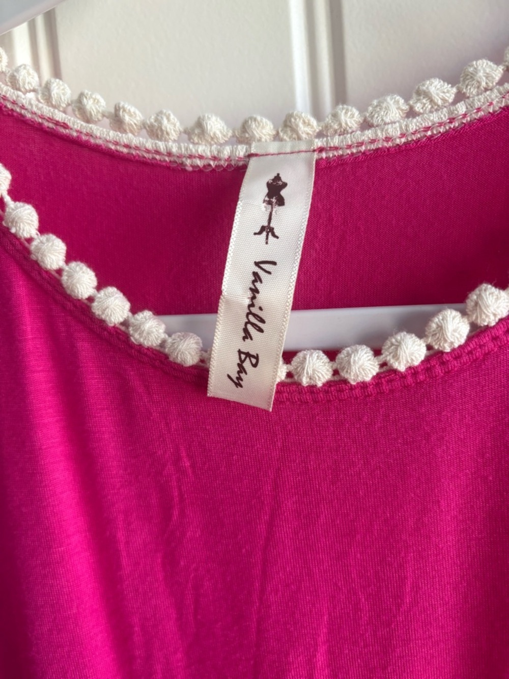 Vanilla Bay Bright Fuchsia Tank with White Pom Trim - Picture 4 of 4
